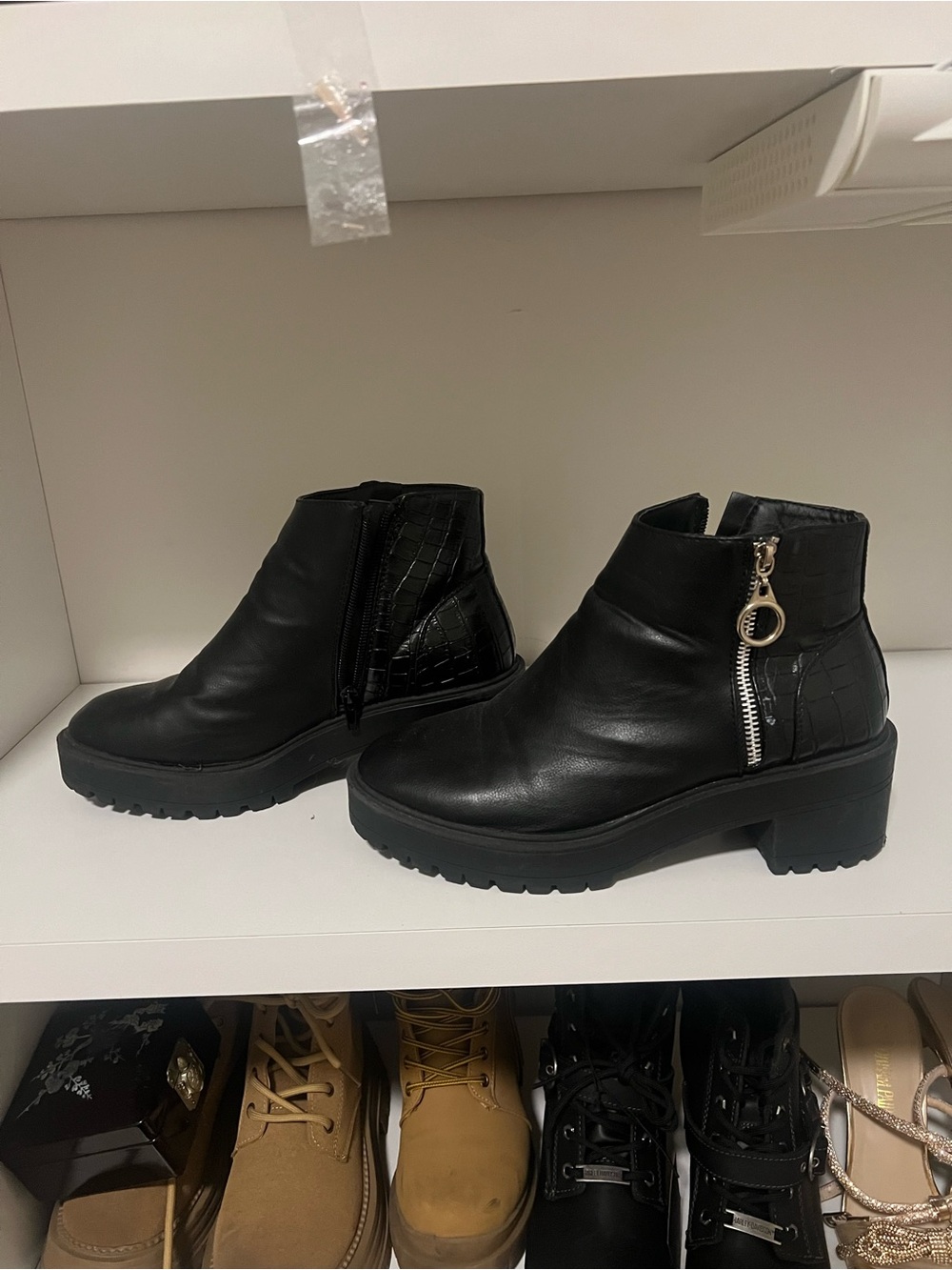 Krush Black Leather Ankle Booties with Side Ring Zipper